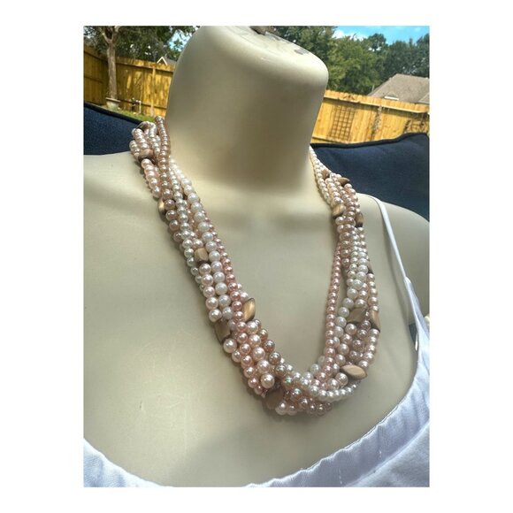 Vintage Japan Multi-Strand Faux Pearl & Tiger Eye Bead Necklace - Picture 9 of 9